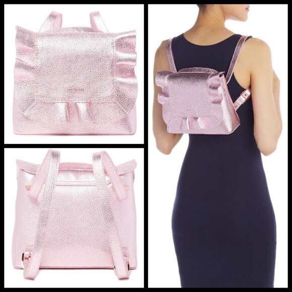 ?TED BAKER LONDON? Aviiana Leather Ruffle Backpack Light Pink Metallic NWT main image 9